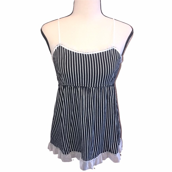 Vera Wang Striped Summer Cami Tank Top Empire Waist White Ruffle Trim Size M - Picture 1 of 8